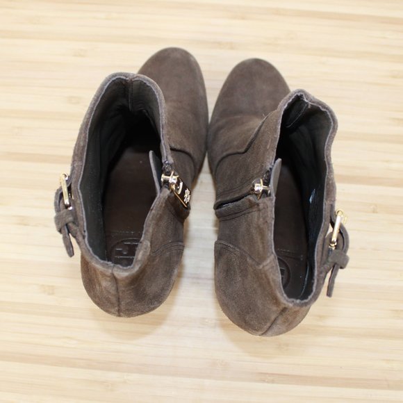 TORY BURCH Brown Suede Side Zip Ankle Stacked Heels Booties Size 7 M - Picture 7 of 9